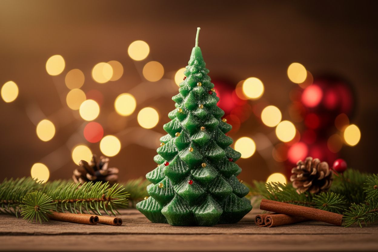 Christmas tree candle in festive setting