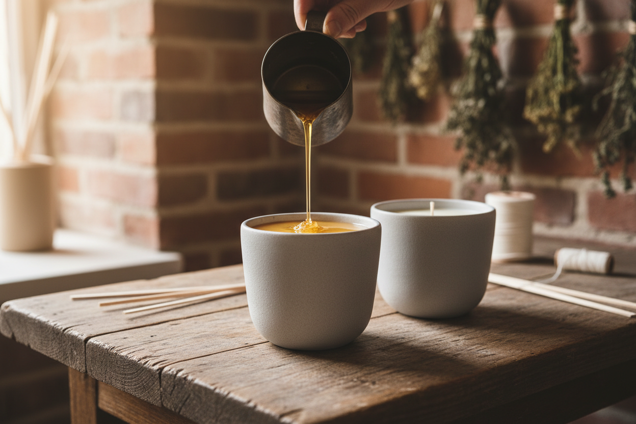 Intimate close-up of candles and wax in rustic workshop