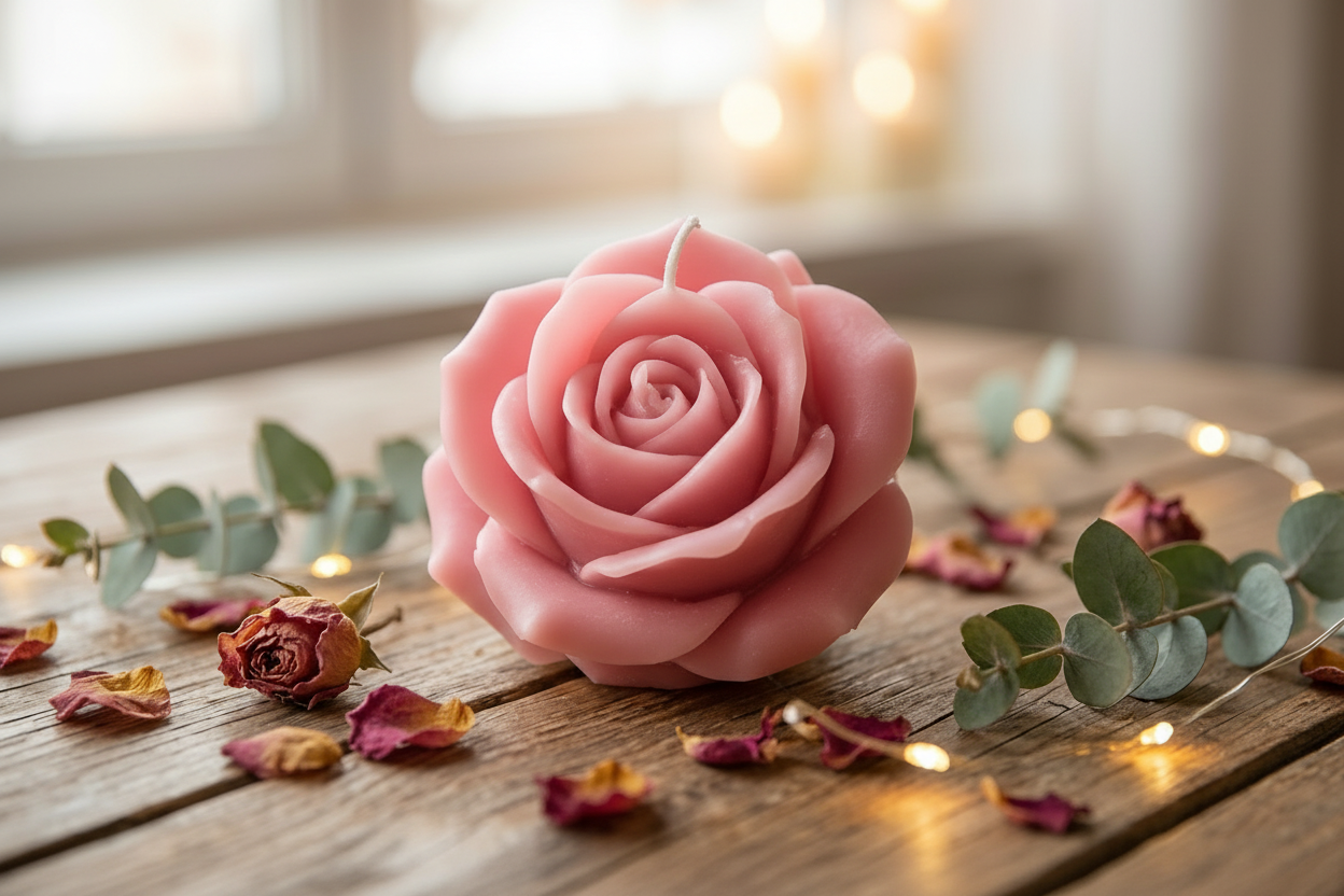 Rose flower candle in pink